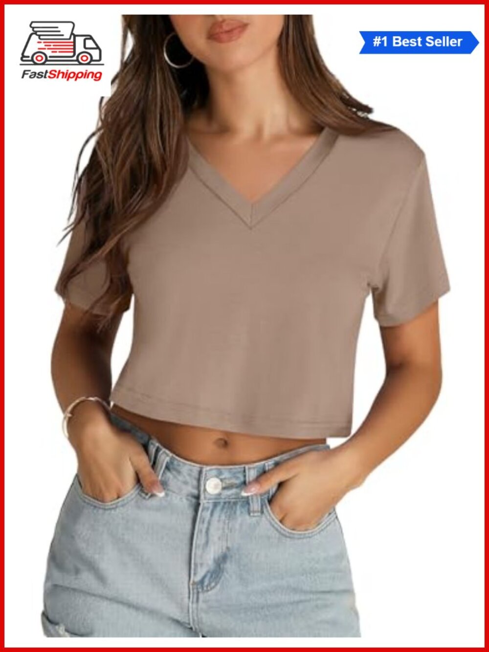 ✨ Womens Crop Tops Short Sleeve V Neck Summer Cropped T Shirts Basic Tees
